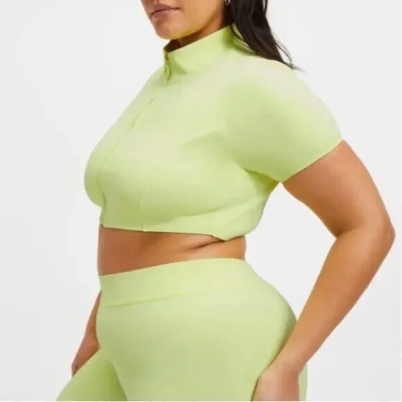Good American Other - Good American Scuba Surf Shirt Cropped Short Sleeve Rash Guard Zip Green 2 US M